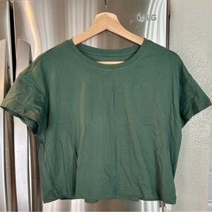 CRZ YOGA Forest Green Short Sleeve Crop Top
